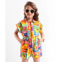 OLLINGTON ST. Cotton Knit Tropical Theme Printed Half Sleeves Shorts Jumpsuit - Multicolor-picture-11