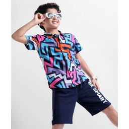 Ollington St. Cotton Printed Half Sleeves Shirt & Knit Shorts Set - Multicolor-picture-10