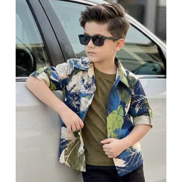 OLLINGTON ST. Cotton Sinker Knit Full Sleeves Printed Shirt With T-Shirt - Olive Green & Multicolour-picture-19