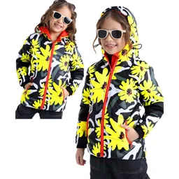 Ollington St. Full Sleeves Padded Hooded Jacket with Quilted Design & Floral Print - Black & Yellow-picture-18