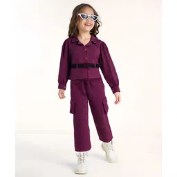 ollington st. Ollington St.Cotton Knit Full Sleeves Solid Color Jacket & Cargo Pants - Wine-picture-23