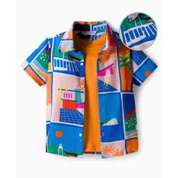 OLLINGTON ST. Sinker Knit Full Sleeves Shirt With T-Shirt & Floral & Dino Print - Orange-picture-21