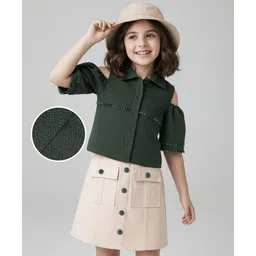 OLLINGTON ST. Woven Half Sleeves Lace Detailing Top & Cotton Twill Skirt- Olive Green & Khaki-picture-24