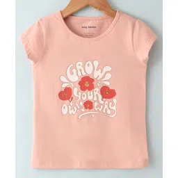 Ollypop Cotton Sinker Knit Half Sleeves Top Floral Print - Peach-picture-23