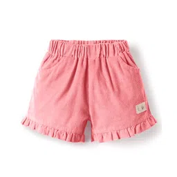 Ollypop Cotton Woven Knee Length Solid Colour Shorts With Patch Detailing - Light Pink-picture-24