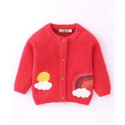 OLLYPOP Knitted Full Sleeves Sweater With Sun Embroidery - Red-picture-14