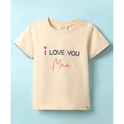 Ollypop Sinker Knit Half Sleeves T-Shirt with Text Print - Beige-picture-22