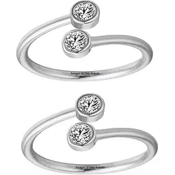 Brass Metal Jewellery Dual Solitaire Studded Adjustable Rhodium Plated Toe Ring for Women-image-19