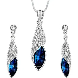 Deep Blue Rhodium Plated Crystals Jewelled Pendant Necklace Set for Women-image-16