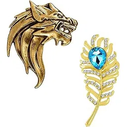 Fashion Jewellery Combo Of Roaring Lion And Peacock Feather Inspired Designer Wedding Lapel Pin Brooch For Boys And Men CO1000215-image-17