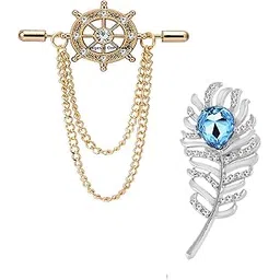 Men'S Jewellery Combo Of Rose Gold And Rhodium Plated Indo Peacock Feather Inspired And Wheel Design Lapel Pin Brooch For Boys And Men (Pack Of 2) CO1000214-image-7