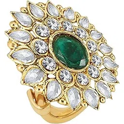 om jewells Gold Plated Ravishing Indo Western Adjustable Traditional Ring Studded with Kundan and Crystal Stones for Women-picture-39