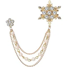 om jewells Rose Gold Platted Indo Western Crystal Snow Flakes Design Inspired Lapel Pin Brooch With 3 Hanging Chain For Boys And Men SP10002015-picture-19