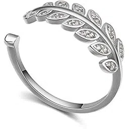 om jewells White Rhodium Plated Alloy Delicate Open Leaves Ring Studded with CZ Stones Made for Women-picture-27