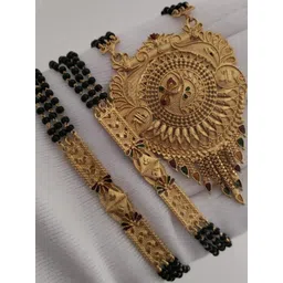 OM KRISHIV COLLECTION Gold-Plated Artificial Stones Studded and Beaded Mangalsutra-picture-27