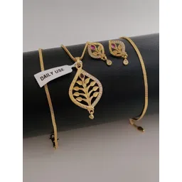 OM KRISHIV COLLECTION Gold-Plated Floral Pendants with Chains-picture-35