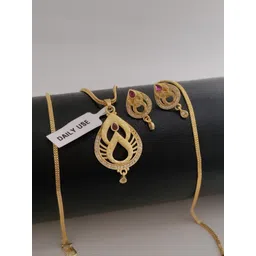 OM KRISHIV COLLECTION Gold-Plated Teardrop Shaped Pendants with Chains-picture-25