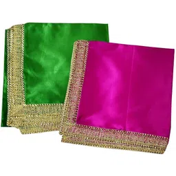 om pooja shop Satin Blend Self Design Green, Pink Men Dupatta-picture-15