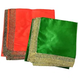 om pooja shop Satin Blend Self Design Orange, Green Men Dupatta-picture-18