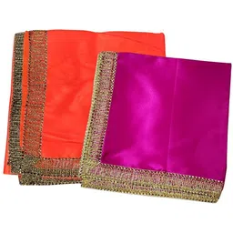 om pooja shop Satin Blend Self Design Orange, Purple Men Dupatta-picture-16