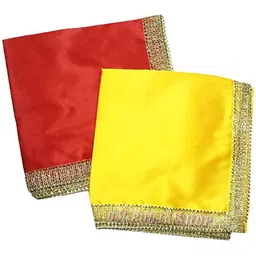 om pooja shop Silk Blend Self Design Red, Yellow Men Dupatta-picture-23