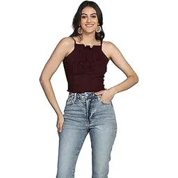 om sai latest creation Women's & Girls' Solid Square Neck Ribbed/Knitted Sleeveless Stretchable Slim Fit Crop Tank Top-picture-23