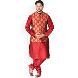 Om Shubh Mangalam Men Solid Kurta with Churidar & Nehru Jacket-picture-36