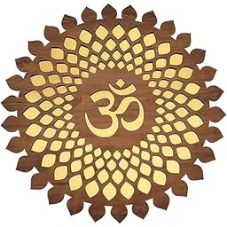 OM Wall Decorative/Decor Showpiece for Home/Office, Round Shape, Size 12X12 inches Wooden Colour, Lazer Cut Jaali along with Golden Mirror-picture-19