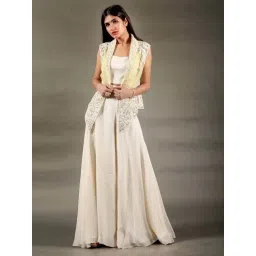 omana by ranjana bothra Ivory & Lemon Saanjh Pearl Jacket with Bustier and Palazzo-picture-19