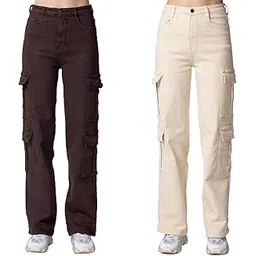 omg creation Women's Latest Stylish & Comfortable Solid High Waist Cargo Fit Power Lycra Jeans Combo Pack of 2 I Sleek & Stylish Bottom Wear - Multicolor (Size- 28 to 34)-picture-39