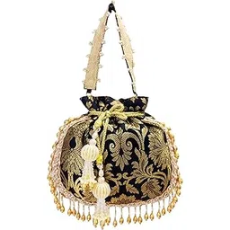 omid Black Rounded Brocade Potlis Bag-picture-49