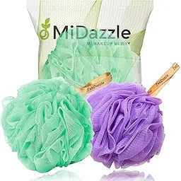 omidazzle Midazzle Luxury Bathing Loofah Sponge Exfoliator Scrubber for High Lather Cleansing (Large, 55g, Pack of 2, Purple & Green)-picture-15
