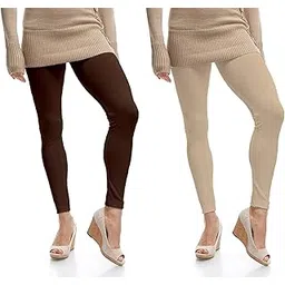 omikka Women's Ankle Length Cotton Lycra Legging (Pack of 2, Free Size, Chocolate Brown, Tan)-picture-40