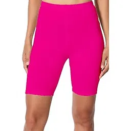 omikka Women's Bio-Wash Knee Length Fitness Workout Running Yoga Shorts (Free Size, Hot Pink)-picture-34