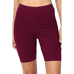 omikka Women's Bio-Wash Knee Length Fitness Workout Running Yoga Shorts (Free Size, Maroon)-picture-16