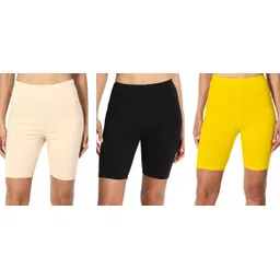 Pack of 3 Solid Women Multicolor Cycling Shorts-image-0