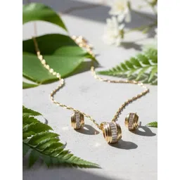 Omkar Jewels Women 18K Gold-Plated American Diamond-Studded Barrel Pendant Jewellery Set-picture-17