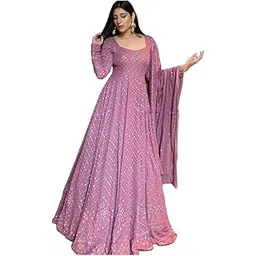 Omkar Tex's Purple color Anarkali Georgette Gown with Dupatta Set for women, Women's Ethnic Gowns-picture-46