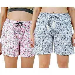 Omney Printed Cotton Casual Trendy Women's Regular Latest Western Ladies Night Wear Sleep Wear Relaxed Fit Casual Shorts Pants/Shorts for Women Wear_Free Size Combo of 2-picture-39