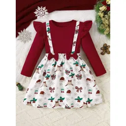 OMPAX Girls Christmas Printed Fit and Flare Dress-picture-17