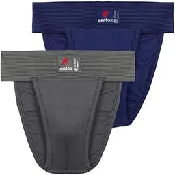 omtex Men's Athletic Tokyo Cotton Stretchable Supporter Back Covered with Cup Pocket, Ideal for Workout and Sports Quick Dry Moisture Wicking Underwear (Pack of 2), Grey-Navy, X-Large-picture-35