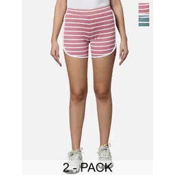 Omtex Women Pack Of 2 Mid-Rise Striped Sports Shorts-picture-23