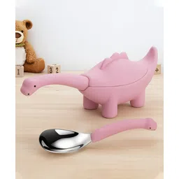 one and only ONE & ONLY Pink Dino Feeding Spoon | Silicone & Steel | Soft Tip for Kids-picture-13