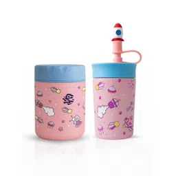 ONE AND ONLY Pack of 2 Pink & Blue Printed Stainless Steel Tumbler & Jar-picture-52