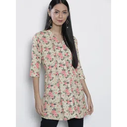 One Femme Beige & Pink Floral Printed Tunic-picture-34