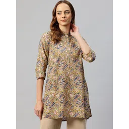 One Femme Kalamkari Printed Mandarin Collar Ethnic Tunic-picture-37