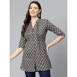 One Femme Mandarin Collar Printed Tunic-picture-24