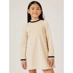 One Friday Girls Beige Regular Fit Embellished Dress-picture-12