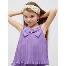 One Friday Girls Bow Detail Pleated A-Line Top-picture-20