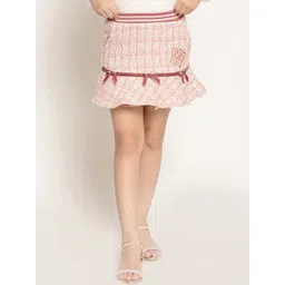 One Friday Girls Checked Bow-Detailed Flared Peplum Mini Skirt-picture-23